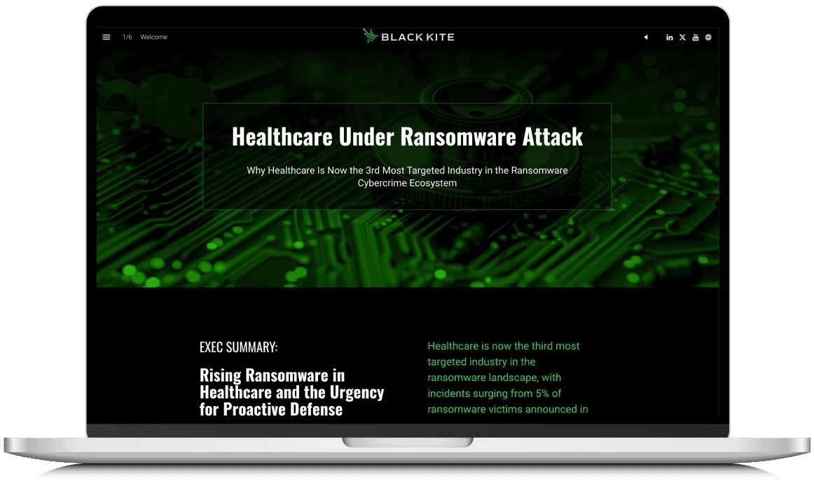 Black Kite Healthcare Ransomware Report 2025 in a laptop screen