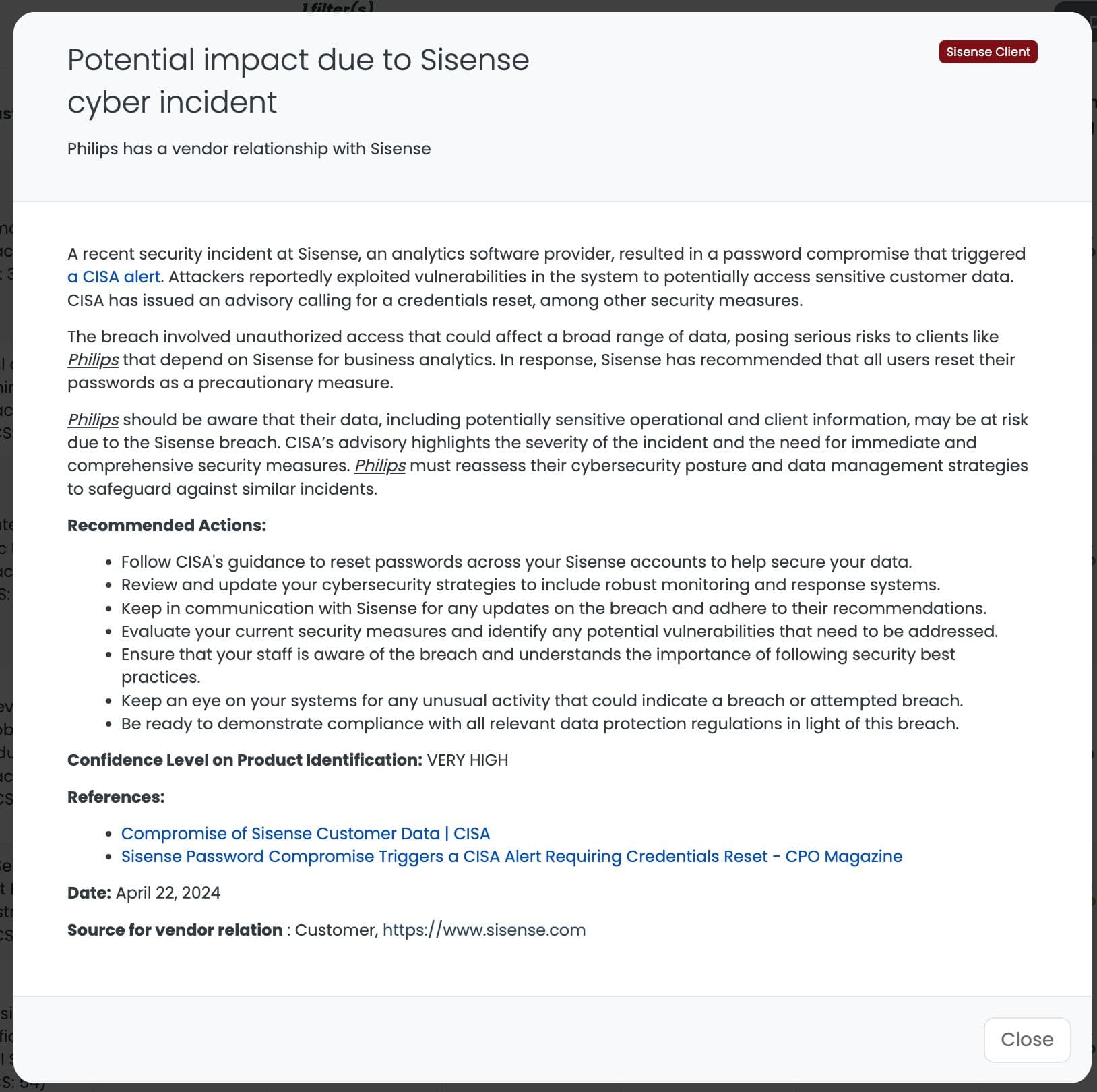 Black Kite’s Sisense Client FocusTagTM details critical insights on the event for TPRM professionals.