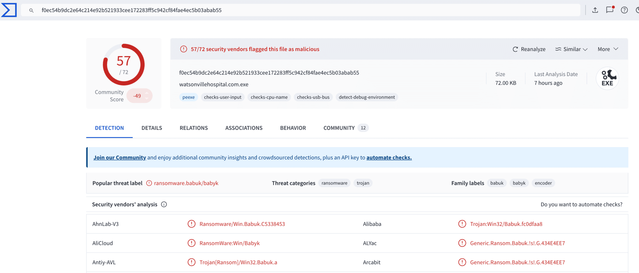 IoC details on VirusTotal for Termite Ransomware.