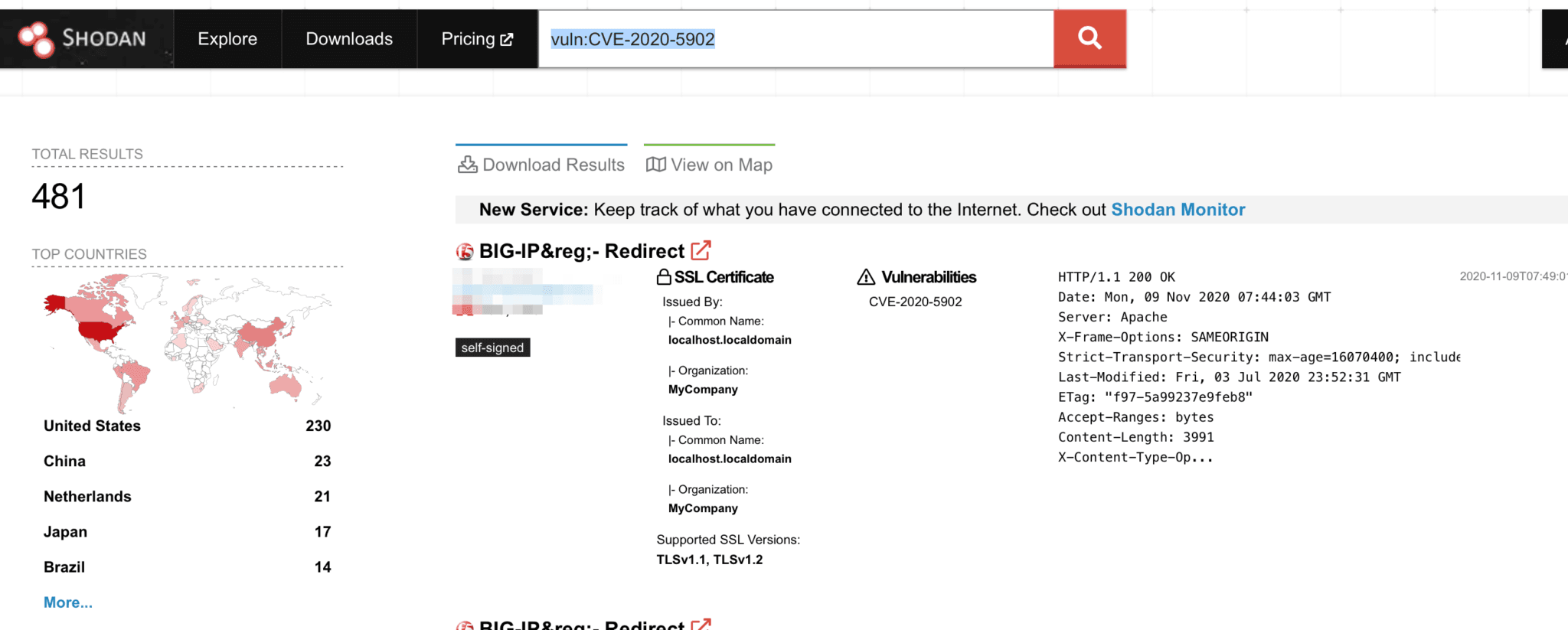 A Shodan search reveals 481 vulnerable F5 BigIP devices today, still.