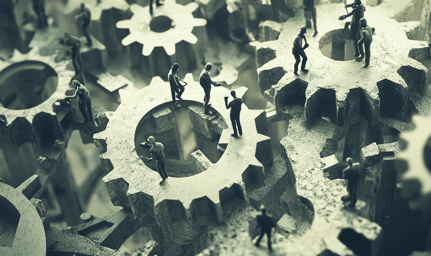 AI-generated image depicting the interconnectedness of people, process, and tools