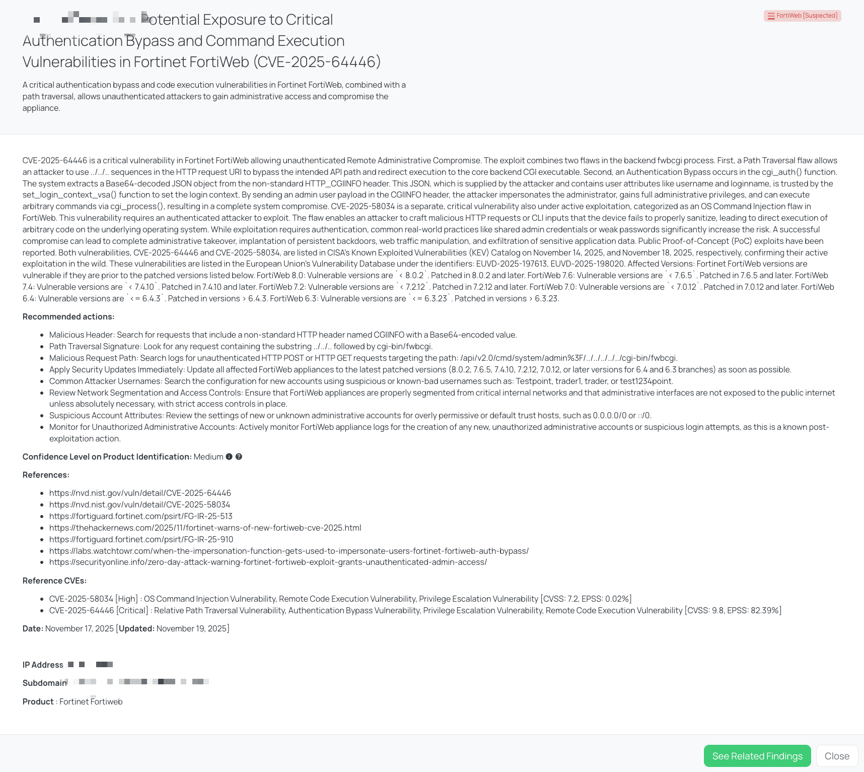 CVE-2025-64446 & CVE-2025-58034 - FortiWeb