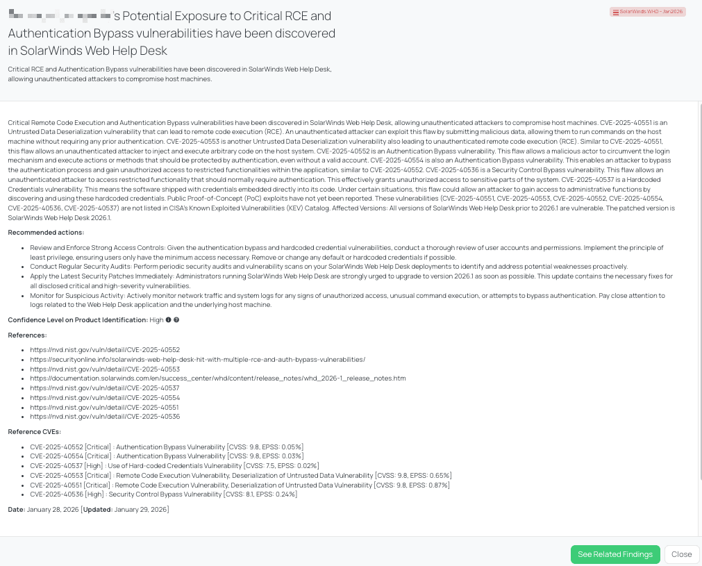 Black Kite's SolarWinds WHD - Jan2026 FocusTag® details critical insights on the event for TPRM professionals.