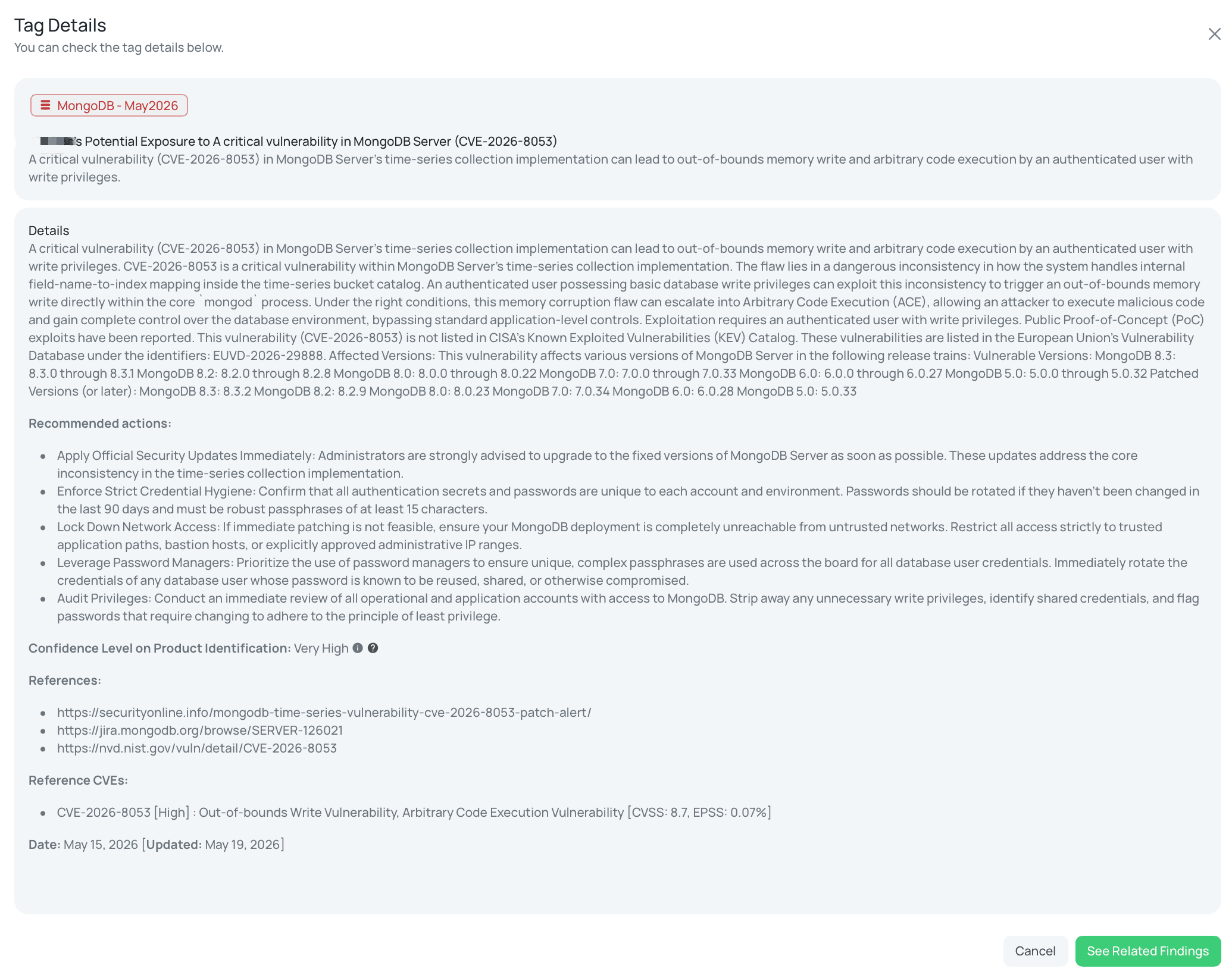 Black Kite's MongoDB - May2026 FocusTag® details critical insights on the TimeSeriesACE vulnerability for TPRM professionals.
