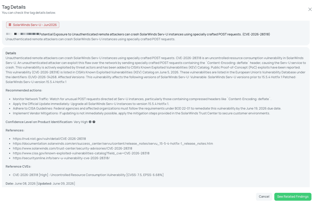 Black Kite's SolarWinds Serv-U - Jun2026 FocusTag® details critical insights on the event for TPRM professionals.