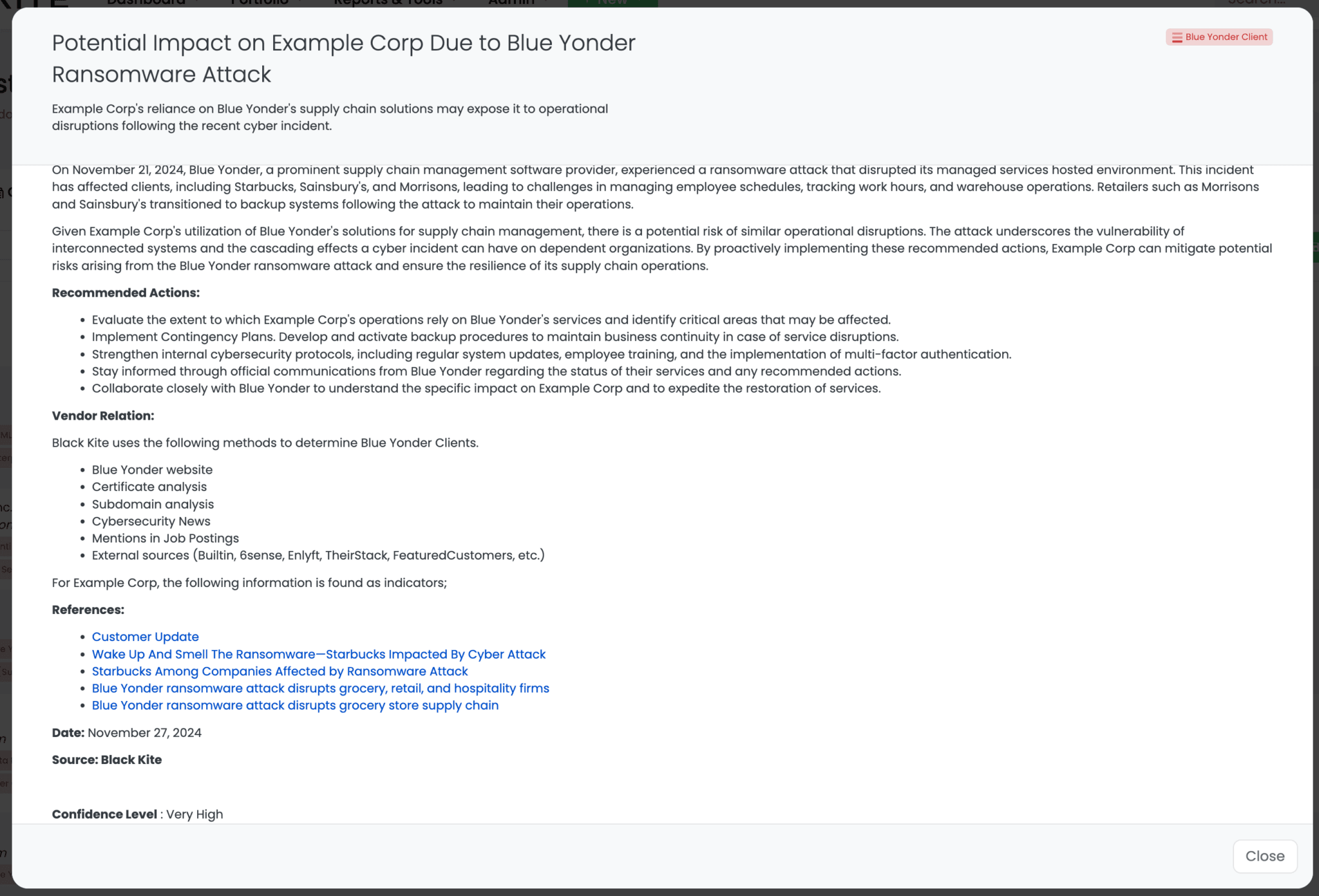 Black Kite’s Blue Yonder Client FocusTag™ details.