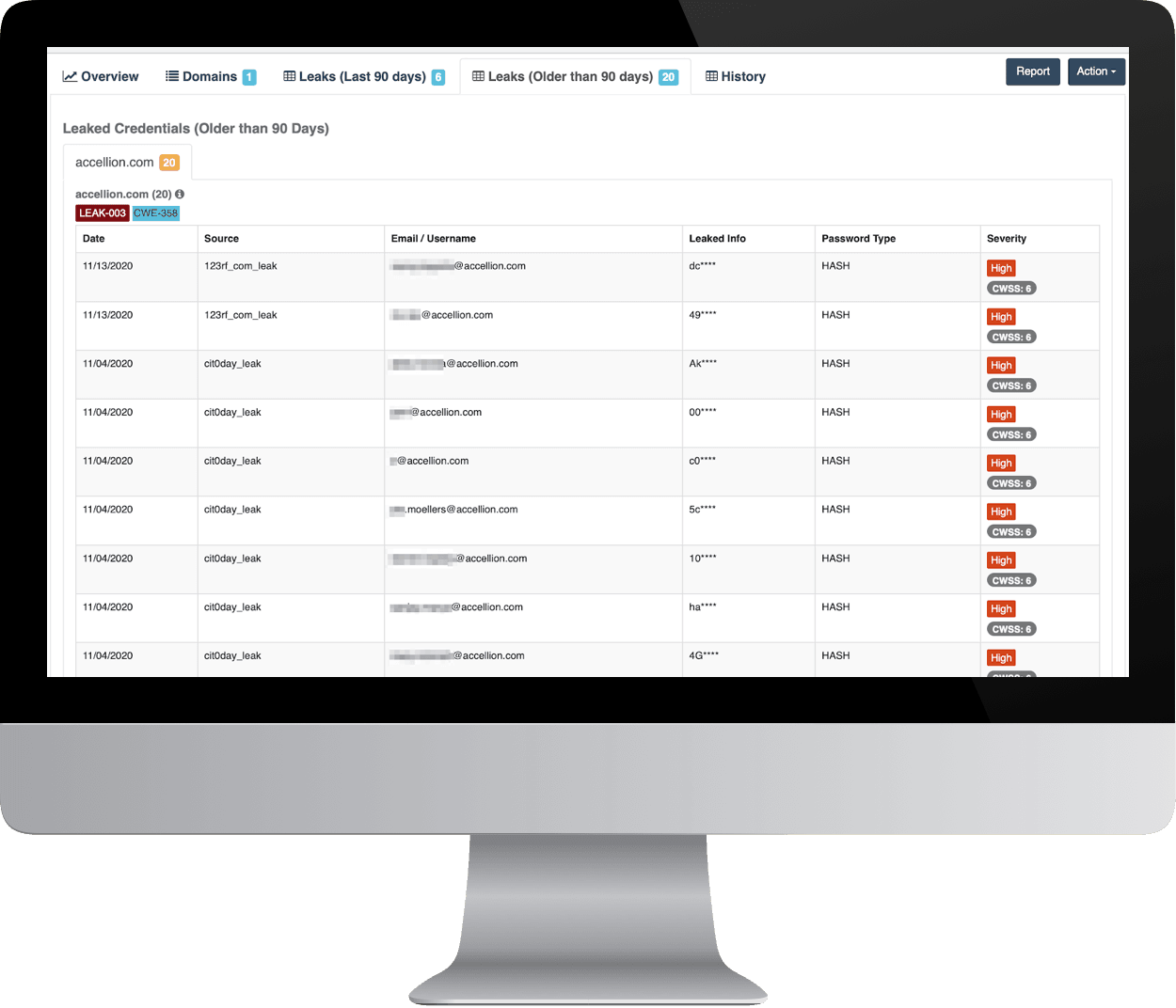 monitor displaying leaked credentials