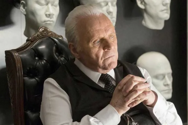 Anthony Hopkins featuring Robert Ford, the director and creator of the WestWorld where human-like robots take control of a western-themed park.