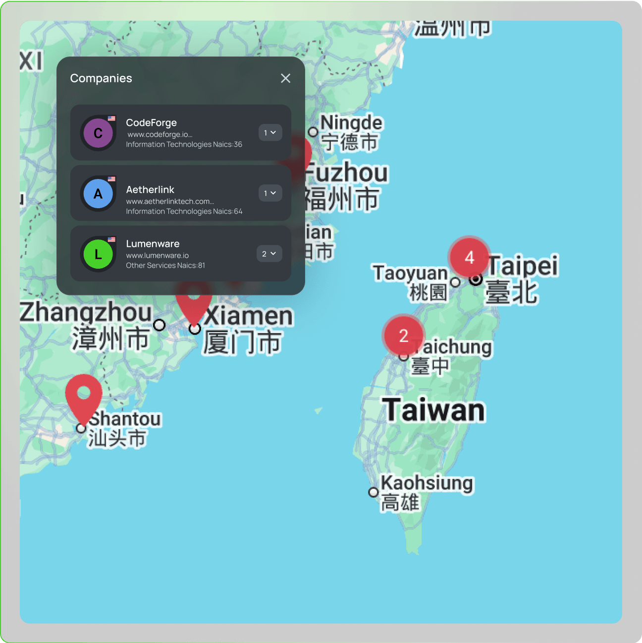 vendor geomapping Taiwan