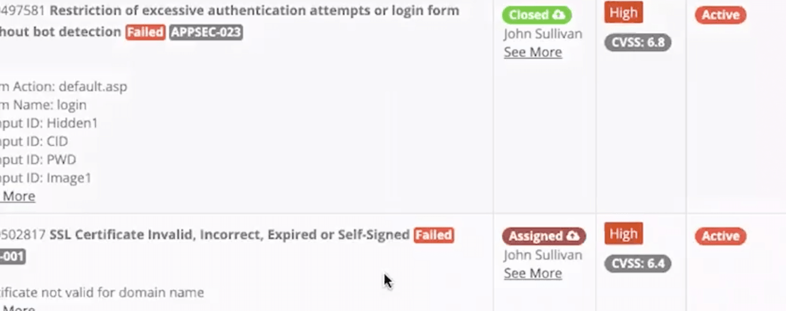 login form failed