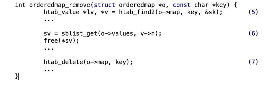orderedmap_remove() function is where the removal process described earlier is implemented.