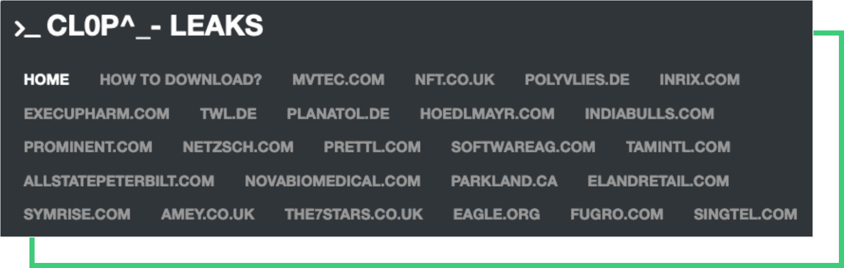 list of affected companies published on Clop’s Leaks