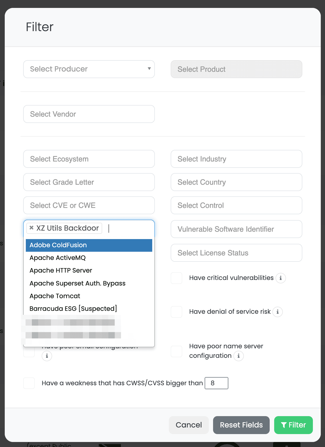 Black Kite users can search through their vendor ecosystem using FocusTagsTM.