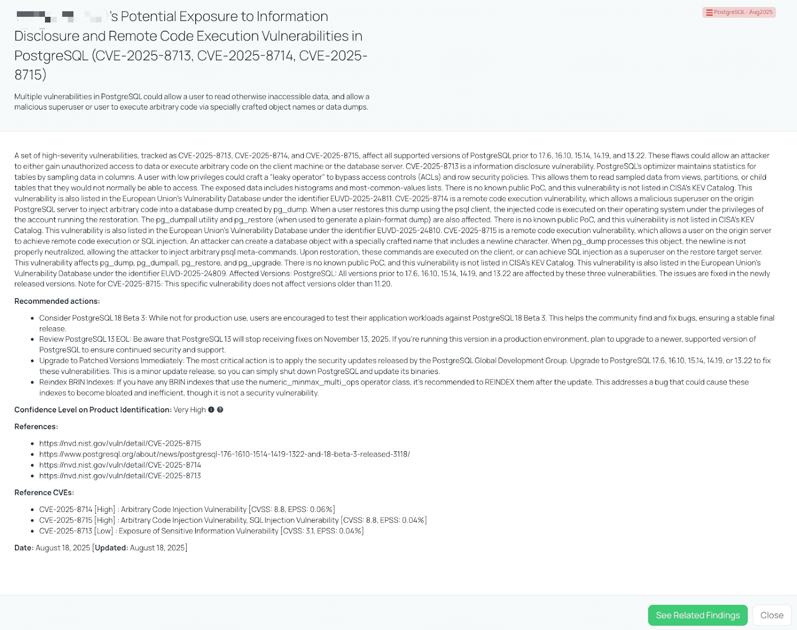 Black Kite’s PostgreSQL – Aug2025 FocusTagTM details critical insights on the event for TPRM professionals.