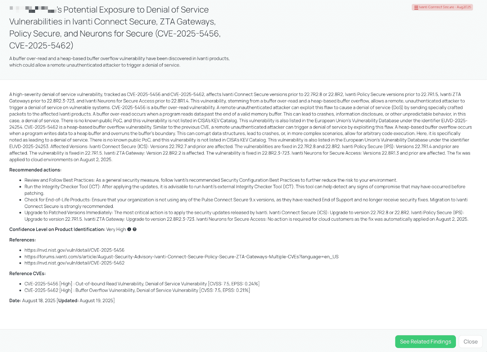 Black Kite’s Ivanti Connect Secure – Aug2025 FocusTagTM details critical insights on the event for TPRM professionals.