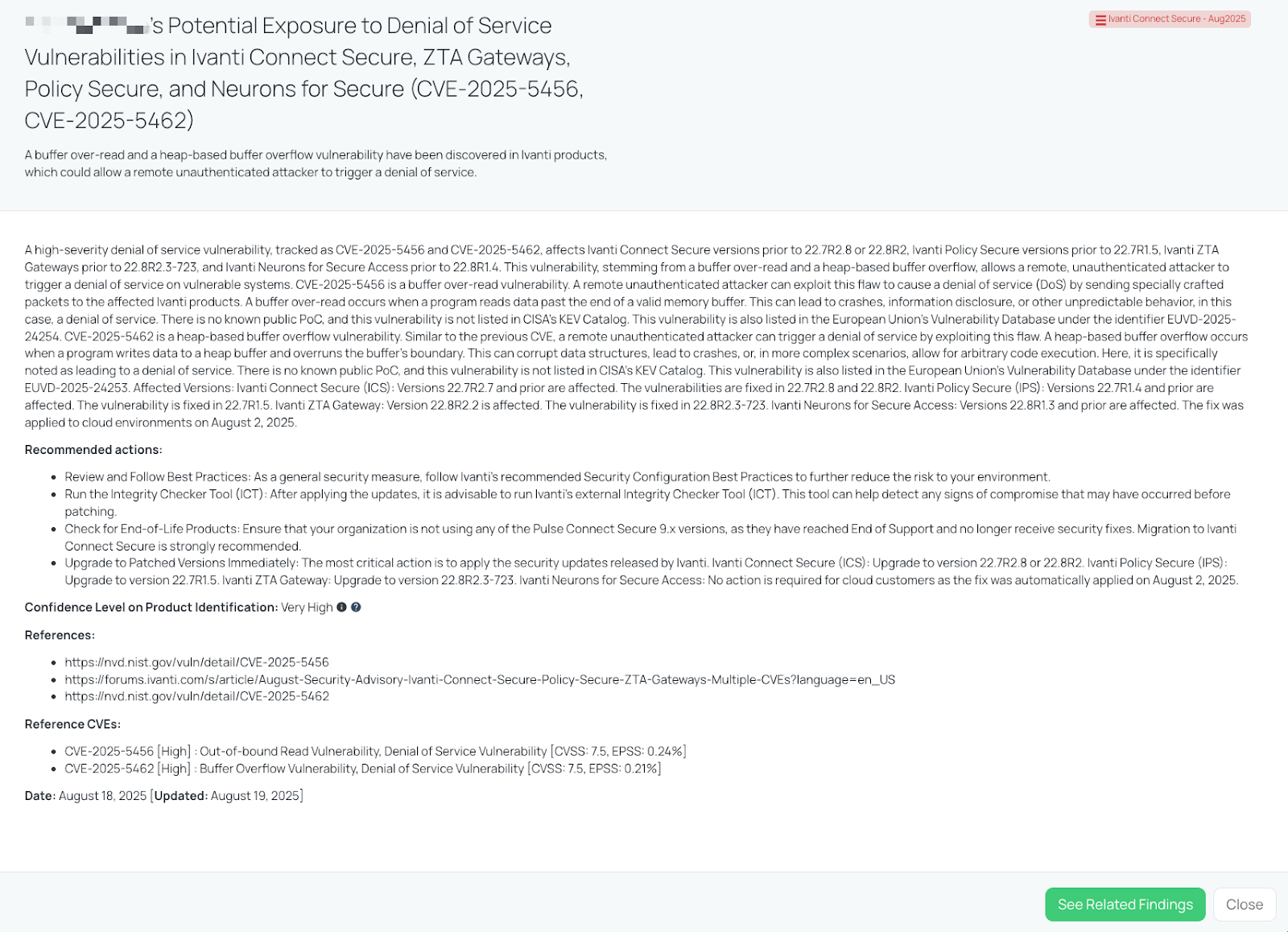Black Kite’s Ivanti Connect Secure – Aug2025 FocusTagTM details critical insights on the event for TPRM professionals.