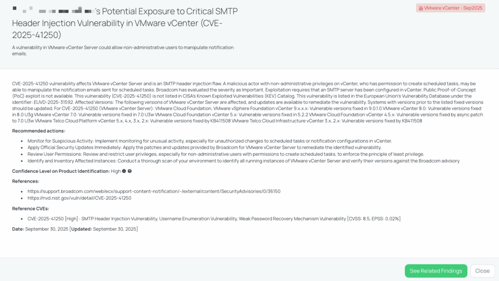 Black Kite’s VMware vCenter – Sep2025 FocusTagTM details critical insights on the event for TPRM professionals.