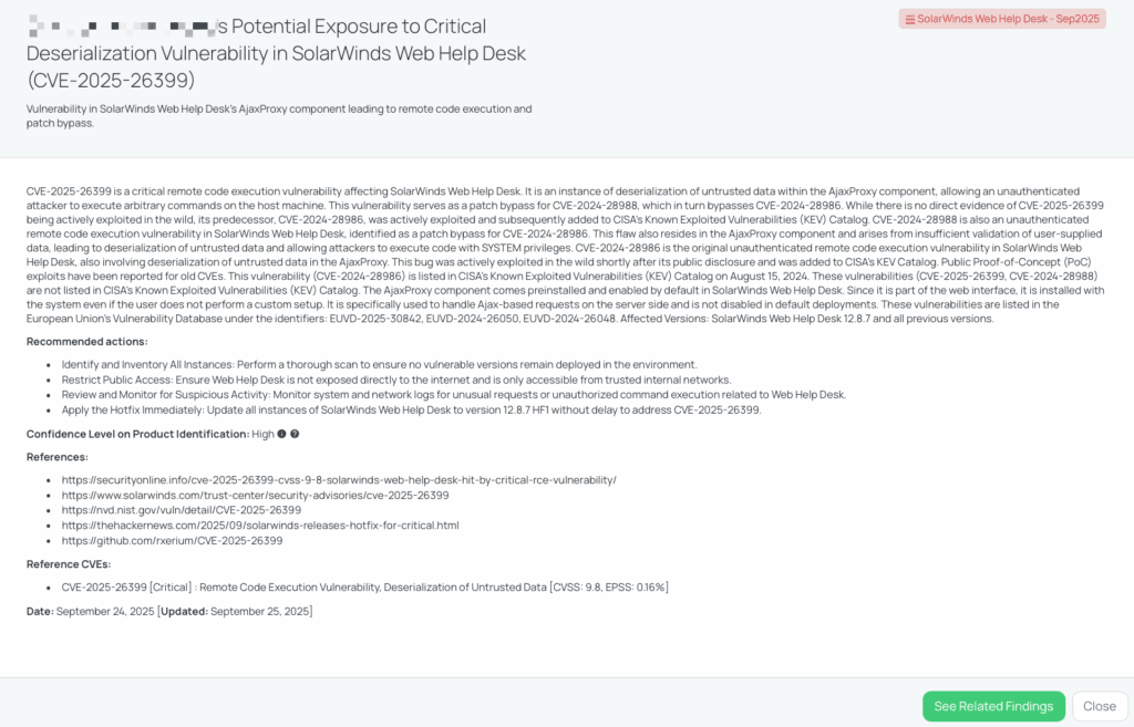 Black Kite’s SolarWinds Web Help Desk – Sep2025 FocusTagTM details critical insights on the event for TPRM professionals.