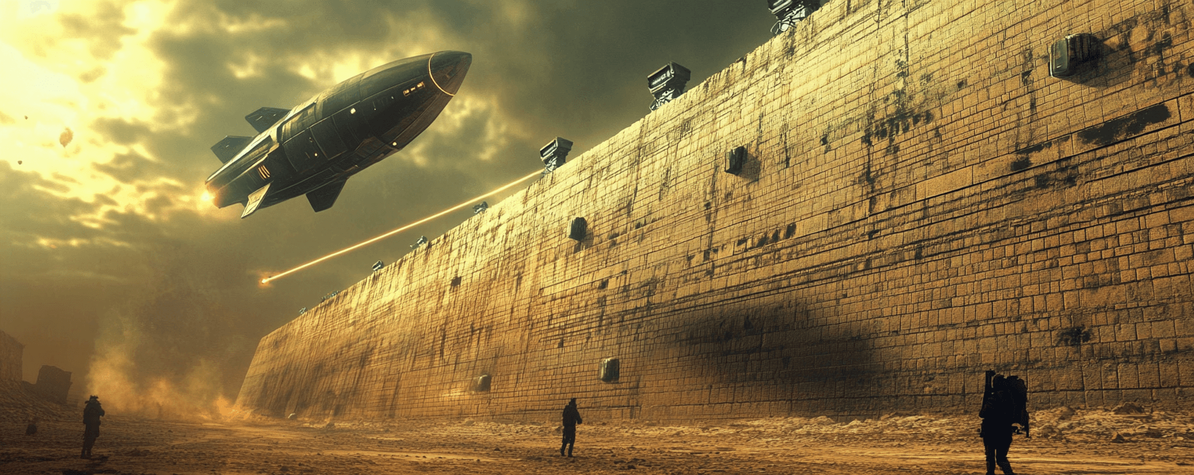 AI-generated image depicting cyber defenses as walls while hackers attack with rocket ships