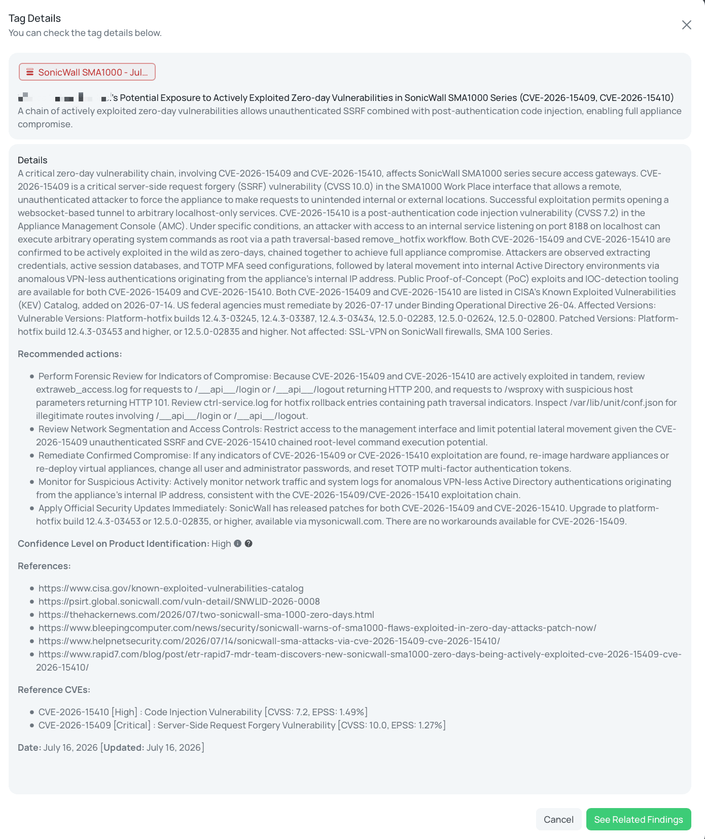 Black Kite's SonicWall SMA1000 - Jul2026 FocusTag® details critical insights on the event for TPRM professionals.